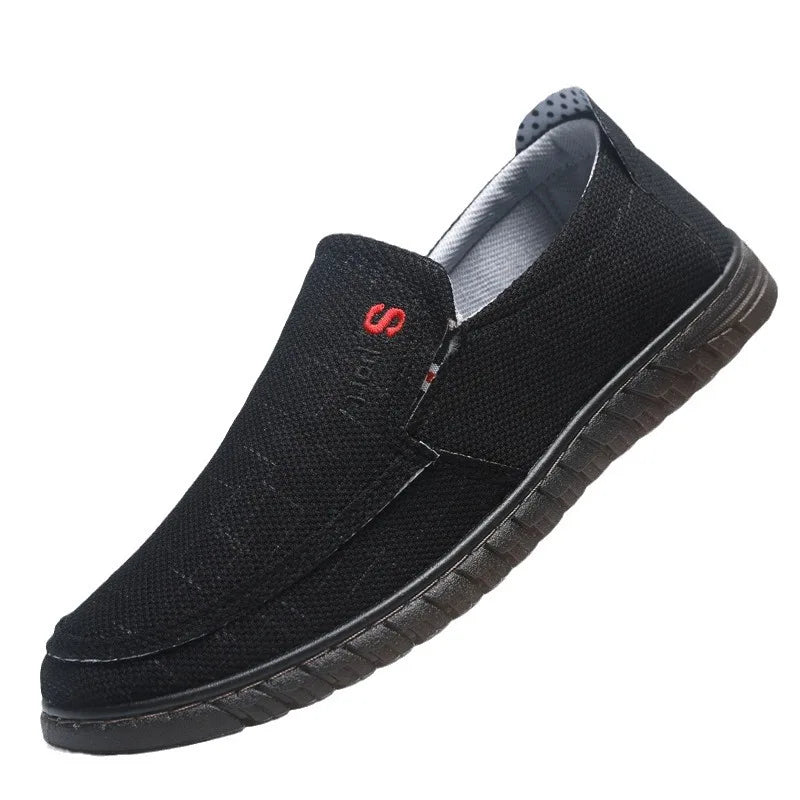 Wholesale Soft Spring Men slip on Black Canvas Shoes Rubber Black Blank Shoes Man