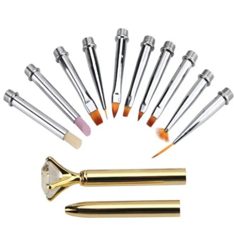 Replace Head Metal Diamond Cuticle Remover Crystal Flower Drawing Nail Art DIY Printing Nail Brushes 10pcs Set