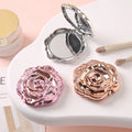 Zonyin Wholesale Portable Flower-Shaped Small Travel Makeup Mirror Folding Plastic Rose Compact Mini Cosmetic Mirror for Girls