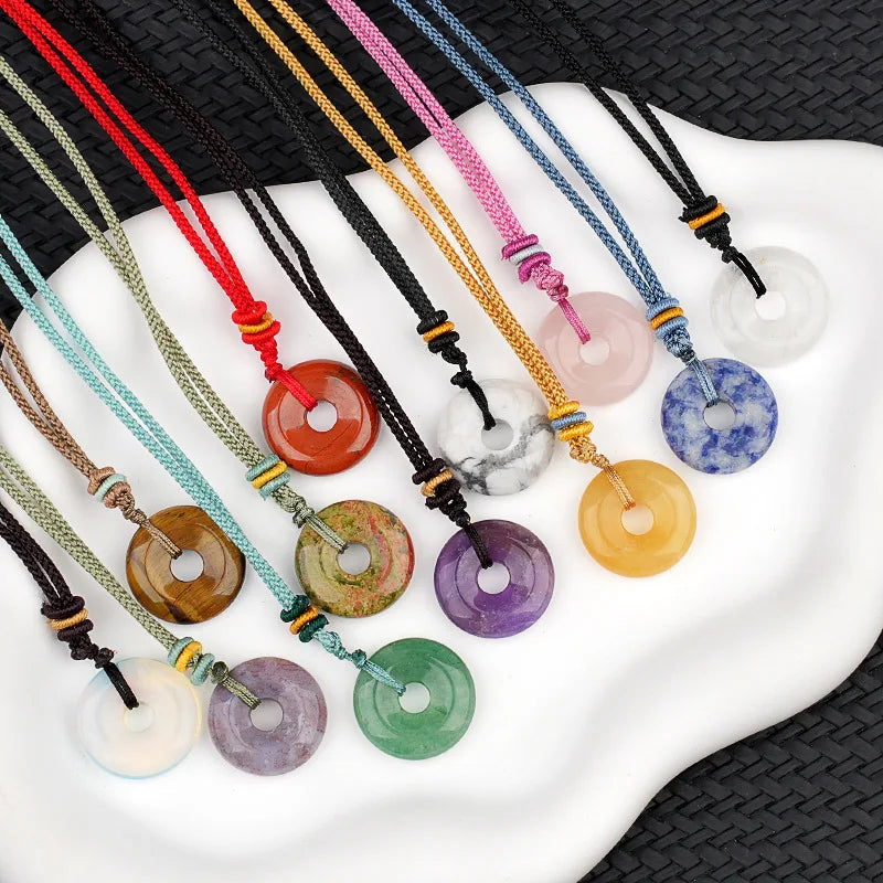 20mm Classic Peace Buckle Necklace Large Hole Crystal Rhinestone Stone Pendant Braided Hanging Accessories Unisex Fashion