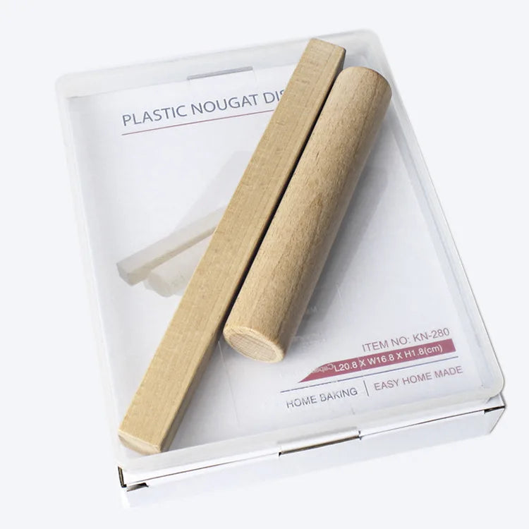 TZ Kitchen DIY Eco-Friendly Nougat Mold Tray Set with Non-Stick Wooden Rolling Pin for Chocolate Candy Christmas Baking Tools