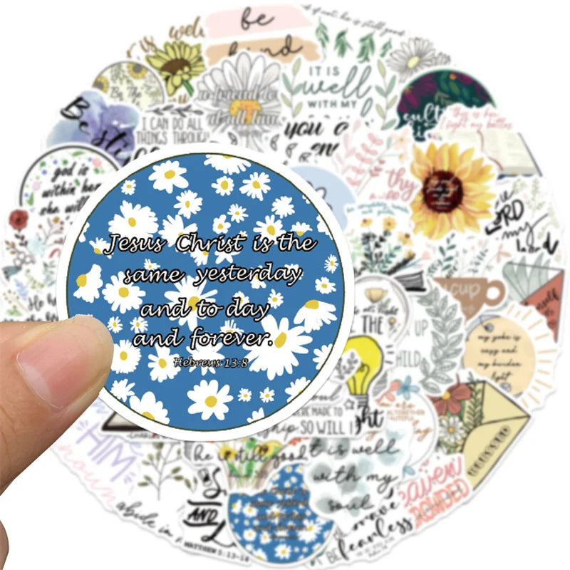 50pcs Jesus Phrase Water Bottle StickersReligious Bible Verse Aesthetic Stickers for Skateboard Laptop Guitar Luggage Vinyl
