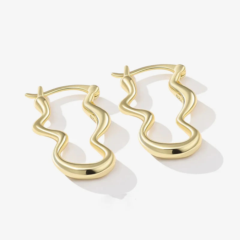 Soild 925 Sterling Silver Irregular S Shaped Hoop Earrings Wave Curved Twisted Huggie Earring for Ladies