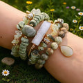 Women Elastic 5pc Custom Jewelry Natural Gemstone Crystal Glass Beads White Druzy Bangle Stretch Cross Stack Bracelet Set