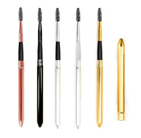 FYD Metal Portable Nylon Silicone Retractable Eyebrow Spoolie Brush Lash Extension Mascara Wand Eyelash Brush With Cap Lid