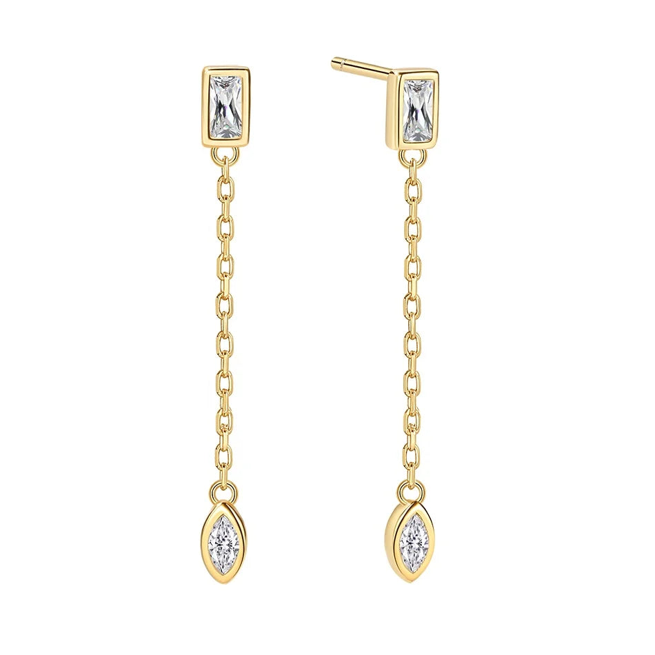 Nagosa Latest Jewelry 925 Sterling Silver Wholesale 18k 14k Gold Vermeil Zirconia Long Chain Earrings
