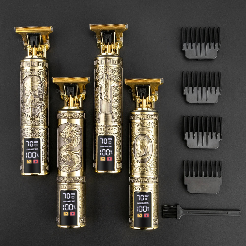 Vintage T9 Professional Rechargeable Hair Clippers with LED Display Electric Shaver For Men Cordless Household Beard tTimmer