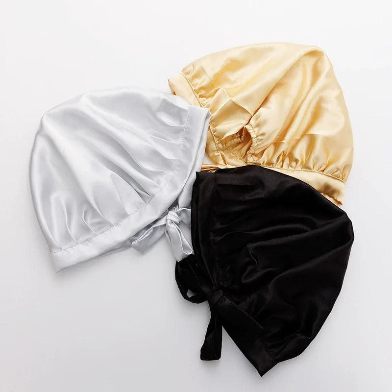 Custom Logo Satin Fabric Beauty Silk Turban Elastic Strap Large Custom Logo Satin Fabric Sleeping Cap Knit Eye Health Supplies