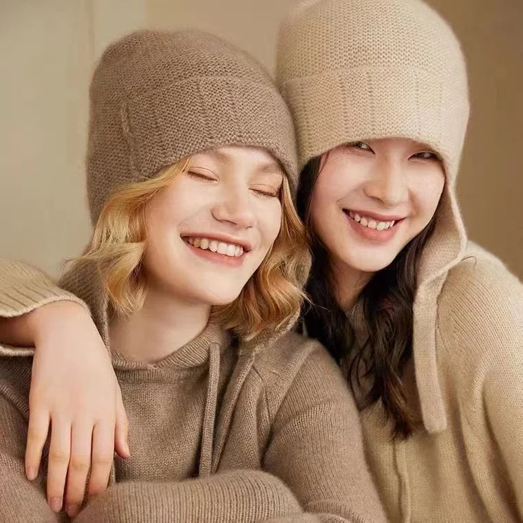 Wholesale Winter Ear Protection Autumn Printing Pattern Beach Wear Flying Hat Knitted Beanie Rabbit Hair Design for Ladies