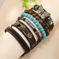 Cross-Border Trendy Retro Personality 6-Piece Set of Turquoise Leather Braided Bracelet and Butterfly Flower Gift