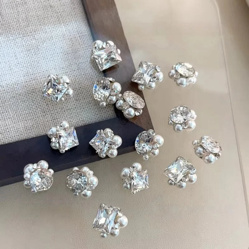 Paso Sico 2025 New 3D Nail Art Jewelry Zircon Pearl Alloy Diamond-Right Angle Luxury Zircon Nail Charms for Decoration