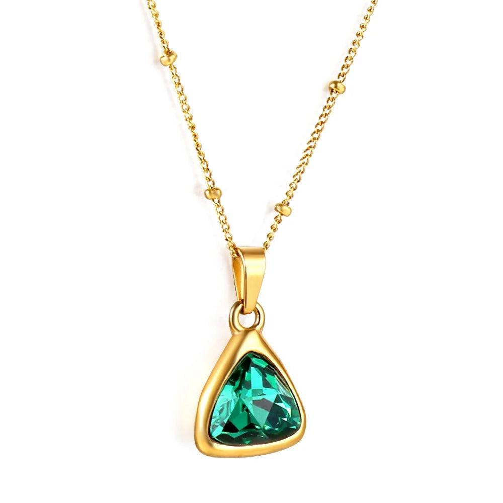 Women's 18K Gold Plated Stainless Steel Triangle Zircon Pendant Necklace with Trendy Design for Wedding Anniversary Gift