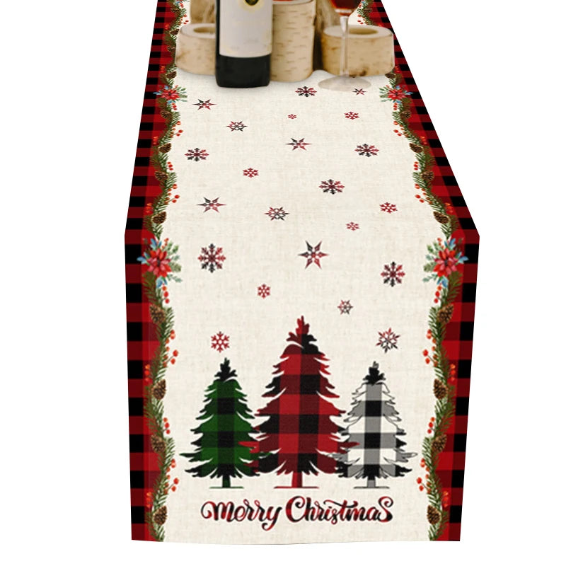 Factory Direct Selling Customized Patterns 2024 Christmas Decoration Polyester Table Runner for Party Home Restaurant