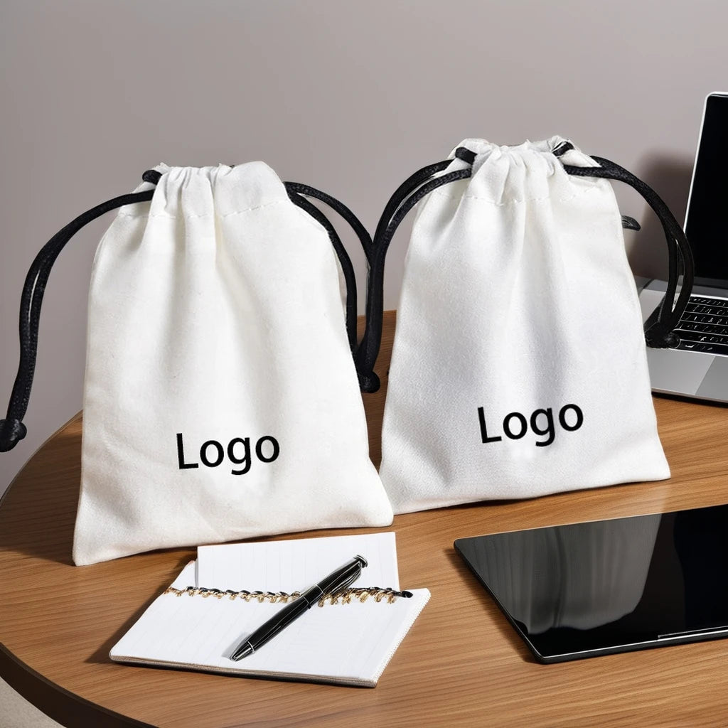 Custom Eco White Organic Muslin Cotton Pouch Promotional Natural Cloth Drawstring Bag With Logo Printed