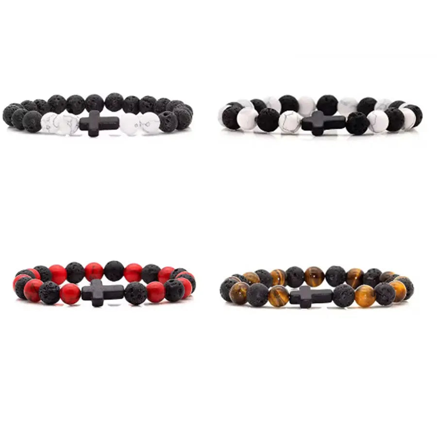 Multi-Color Turquoise Bead Bracelet Volcanic Stone Simple Personalized Cross Gift Wholesale Parties