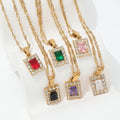 Joolim Jewelry 18k Pvd Gold Plated Luxury Vintage Blue Emerald Clear Pink Purple Zirconia Rectangle  Stainless Steel Pendant  Ne