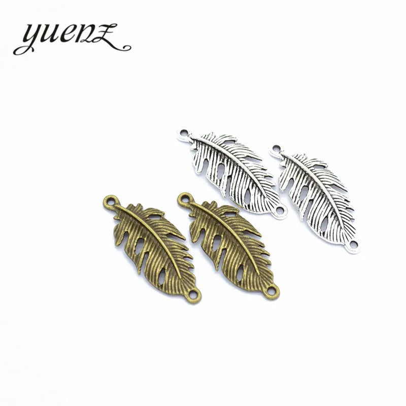 YuenZ Bronze Tibetan Silver Antique Feather Charms Pendants for Bracelet Jewelry Making DIY Handmade 34*14mm D312