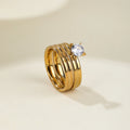 Waterproof High End 18K PVD Gold Plated Anti Tarnish Jewelry Stainless Steel Band Zirconia Rings for Women Wedding Bands