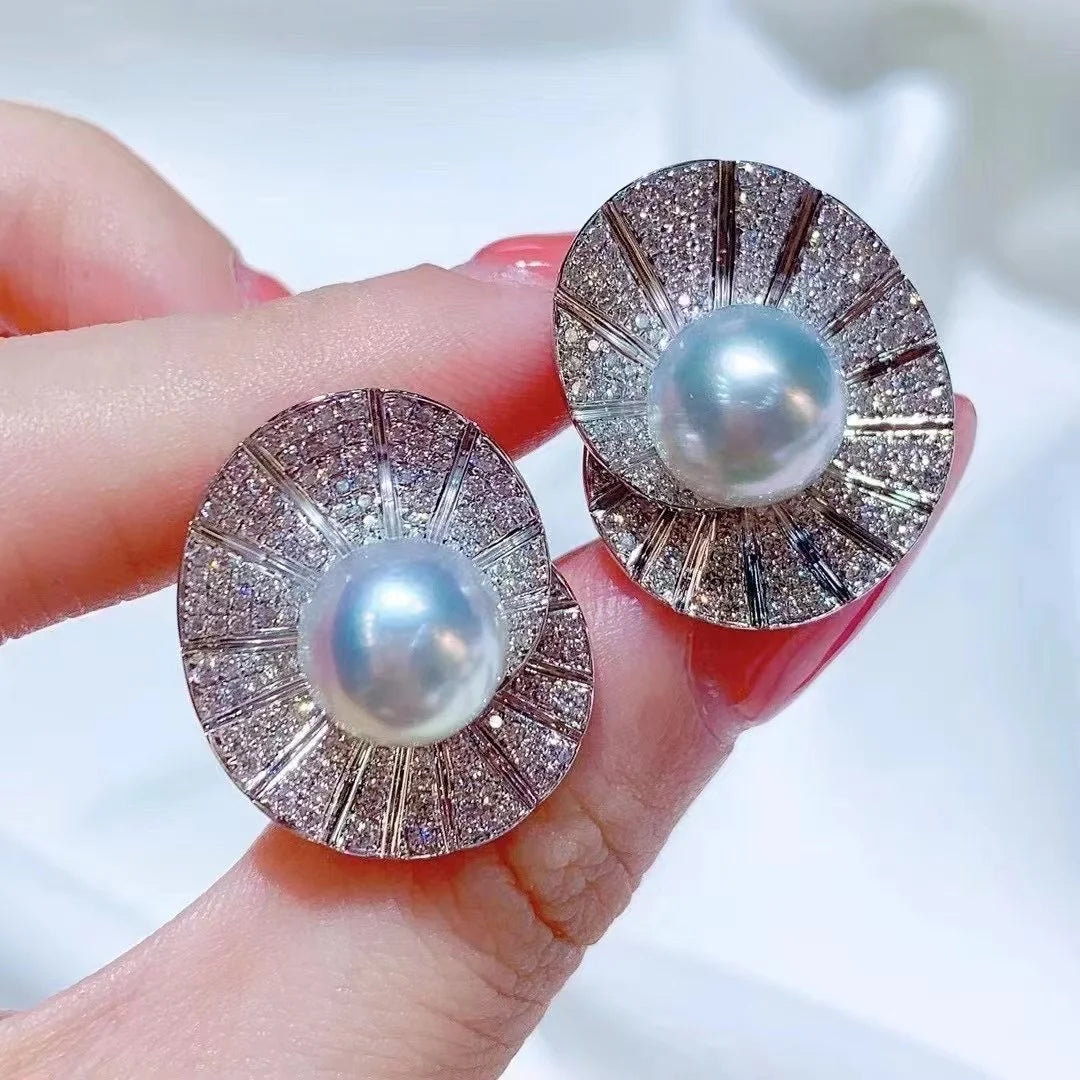E882 8-9mm DIY Natural  Freshwater Pearl Charm Earrings Mounting Accessory 925 Sterling Silver Gold Plated  Jewelry for Women