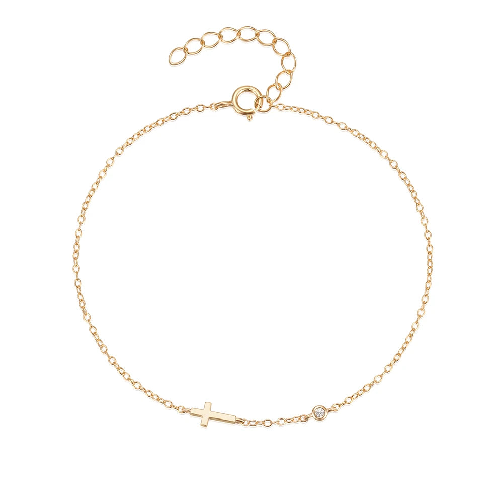 Dropshipping 925 Silver Bracelets Jewelry Women 925 Sterling Silver Gold Plated Cross Chain Bracelets for Women