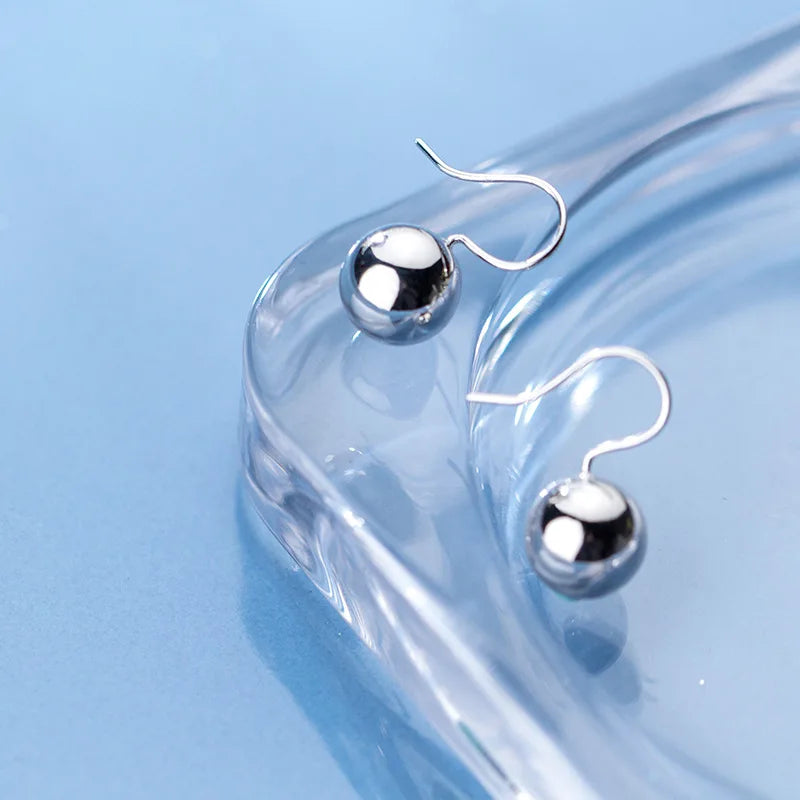 Minimalist Round Ball Shape 925 Sterling Silver Statement Stud Earrings Fashion Women Jewelry