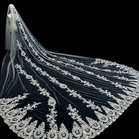 S7706F Bride's Wedding Super fairy Lace Long Trailer Tail Veil Wedding Veil Accessories