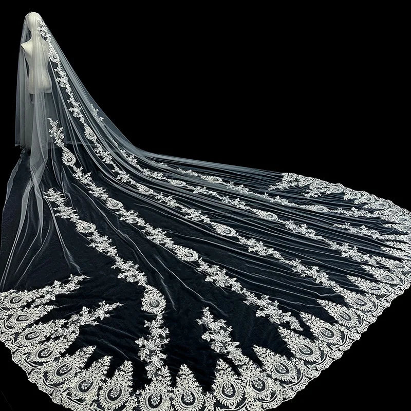 S7706F Bride's Wedding Super fairy Lace Long Trailer Tail Veil Wedding Veil Accessories