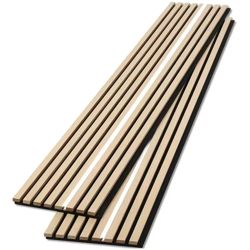 KASARO Simple Wooden Slats Wall Panel LED Light Lamp Groove 3D Acoustic Ceiling Wall Panels PET Wallboard Panneau Living Room