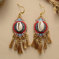 Bohemian Ethnic Style Seed Bead Earrings Cowry Shell Tassel with Gold Plating Drop Dangle Design Fashionable Jewelry