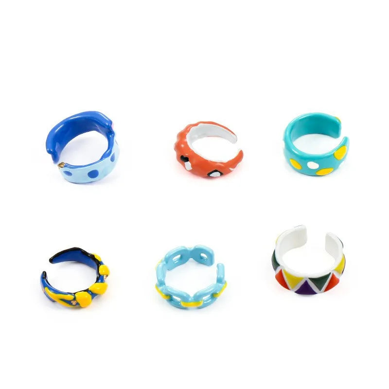 Unique Design Y2K Jewelry Handmade Trendy Cute Colorful Opening Enamel Ring for Women Girls