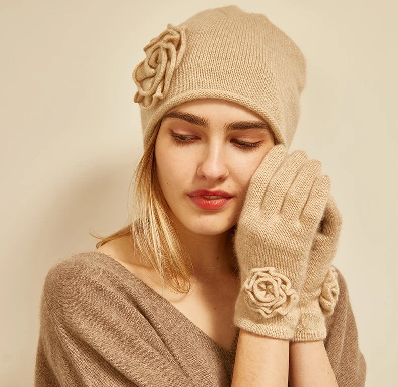 Full Finger Plain Knitted Goat Cashmere Knitted Gloves Winter Fashion Ladies Thermal Long Luxury Woolen Warm Glove for Winter