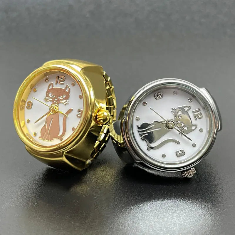 Small Dial Quartz Analog Finger Ring Watch for Women Cat Elastic Finger Decorative Jewelry Digital Mini Vintage Clock Watch Gift