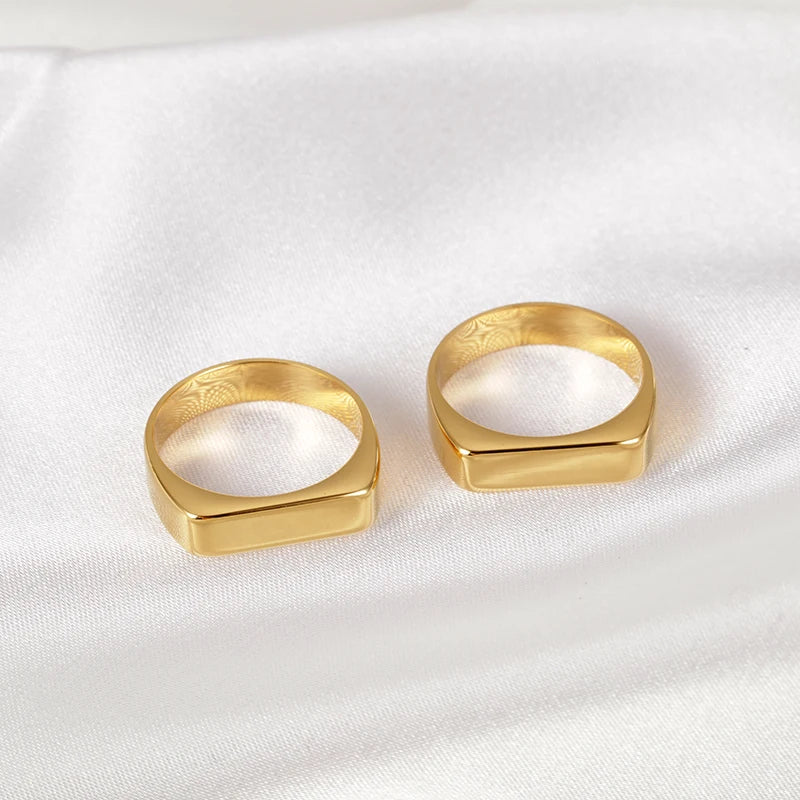 Fashion Highly Polished PVD Flat Geometric Gold Plated Stainless Steel Finger Ring for Women Accessories