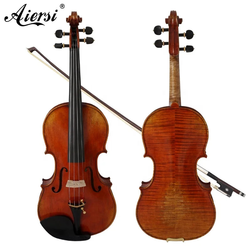 Sinomusik Antique Red Brown Oil Painted Professional String Instrument Handmade High Grade Italian Crafted Flame Maple Violin