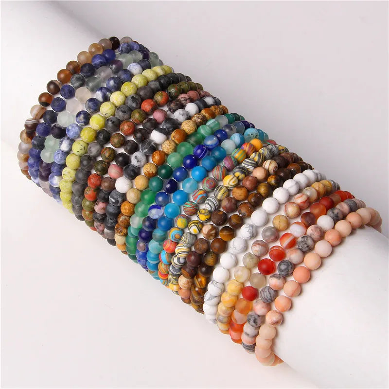 New Trendy Natural Gemstone Stone  Colorful 6MM Natural Stone Bead Charm Elastic s