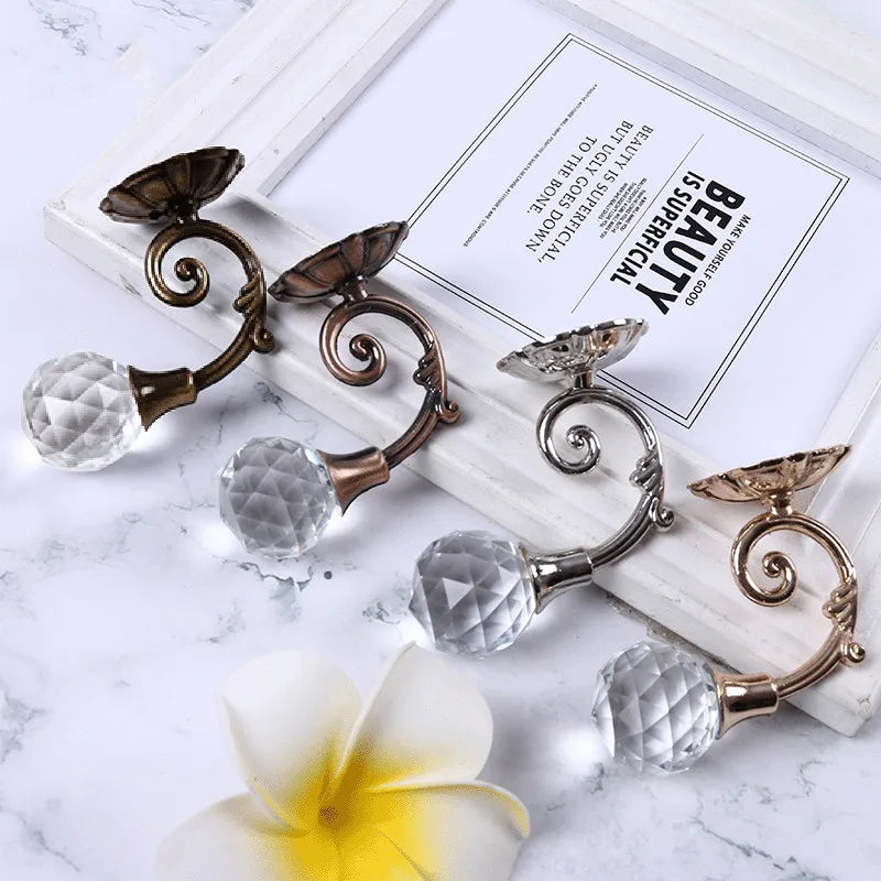 European Style Metal Round Crystal Curtain Hook Wall Tie Back Hooks Hanger Curtain Accessories