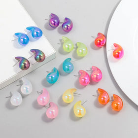 Wholesale New Colorful Jelly Color Water Drop Cute Girl Jewelry Laser Fancy Teardrop Stud Earrings Unisex Trendy Anniversary