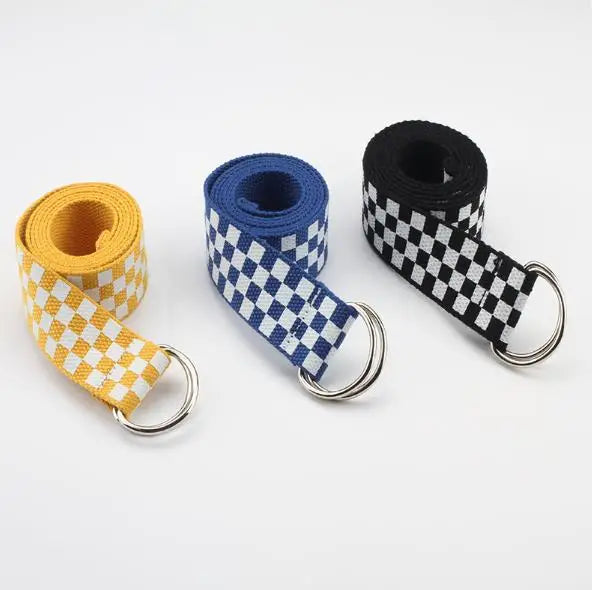 Hot Sale Fashion Double Loop Checkered Print Nylon Canvas Belt Fabric Belt