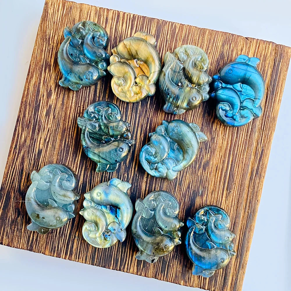 Wholesale Natural Crystal Stone Healing Stone Blue Flash Crystal Labradorite Dolphins for Decoration
