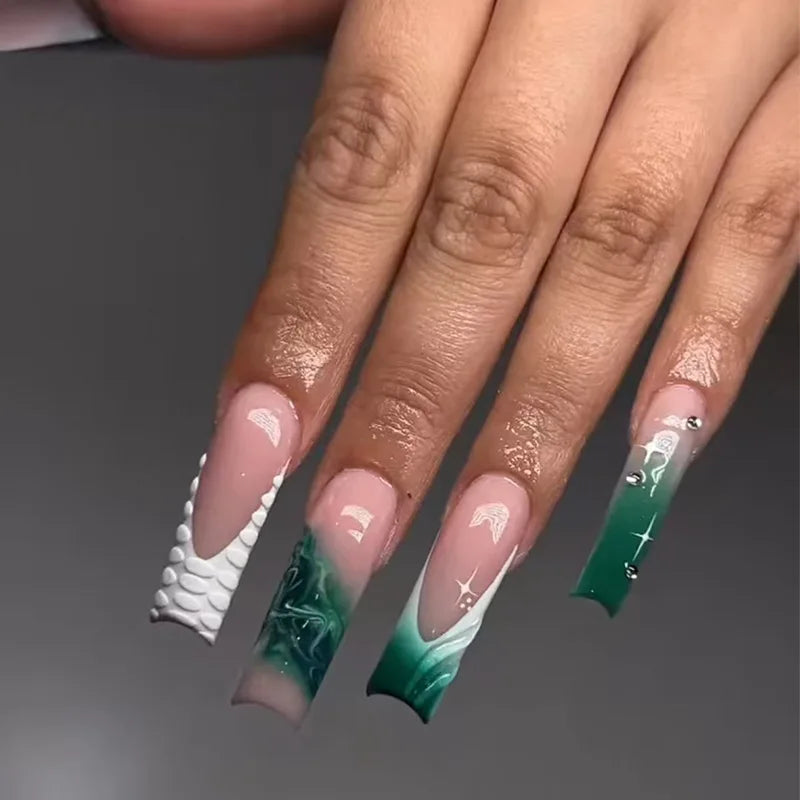 Wholesale French Green Fake Nails Wholesale False Nails in Stock