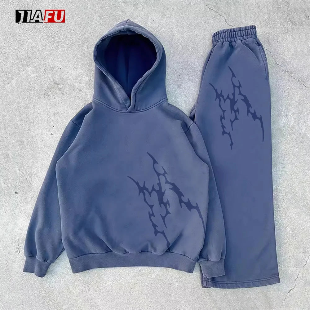 Custom Blank Plain Drop Shoulder Men's Hoodie and Trousers Two Piece Jogger Sweatshirts Set Tracksuits Men Clothes