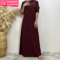Short Sleeves Slip Dress Muslim Women Basic Inner Dresses with Back Zipper (6722)