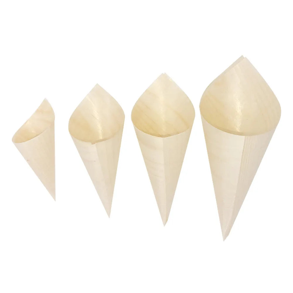 Biodegradable Disposable Wood Tasting Cone Ice Cream Holder Wooden Cutlery Utensils Tableware Disposable Food Cones