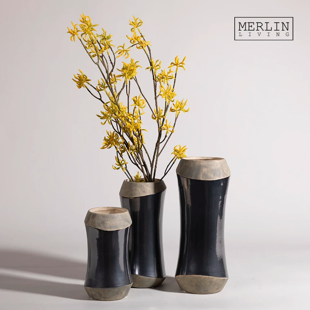 Merlin Living Modern American Style Vase Retro Black Home Decor Cylinder Flower Vase Living Room Accessories for Ceramic Vase