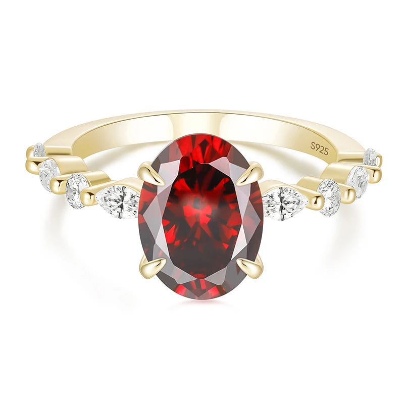 Somen Jewelry 1.5ct Oval Cut Garnet Gemstone Cubic Zircon Wedding Engagement Promise S925 Sterling Silver Ring for Women