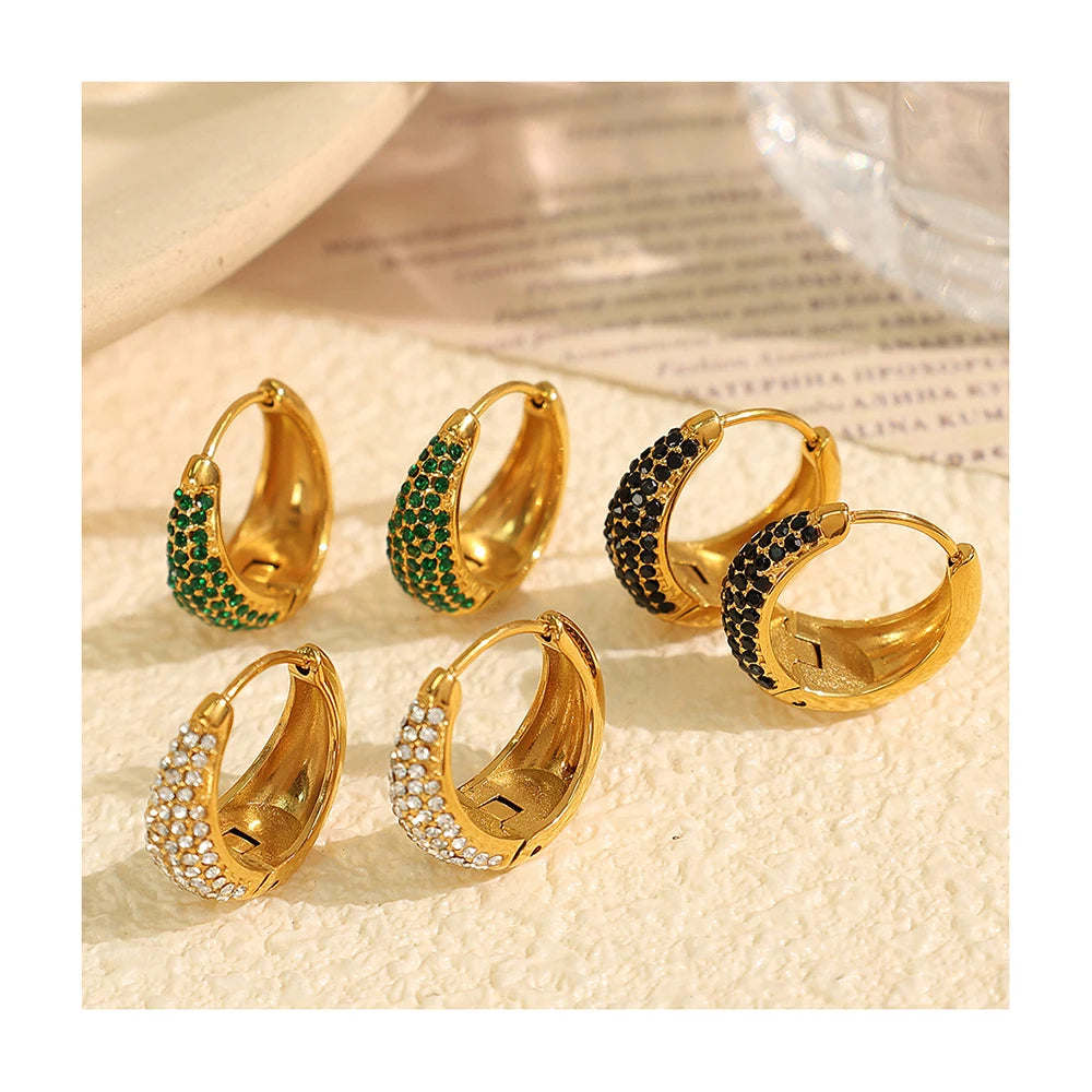 Hot Selling New Simple Retro Design High-Grade Hoop Earrings Titanium Steel 18k Gold Plating Huggie Zirconia Earrings
