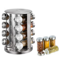 20pcs Rotating Spice Rack With Jars Revolving Spice Rack Seasoning Organizer Countertop Cabinet Stainless Steel Multifunction