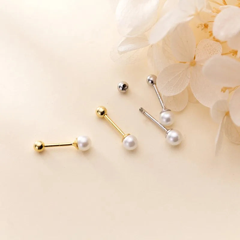 4mm Round Imitation Shell Pearl 925 Sterling Silver 18K Gold Plated Stud Earrings Fine Jewelry for Women Girls