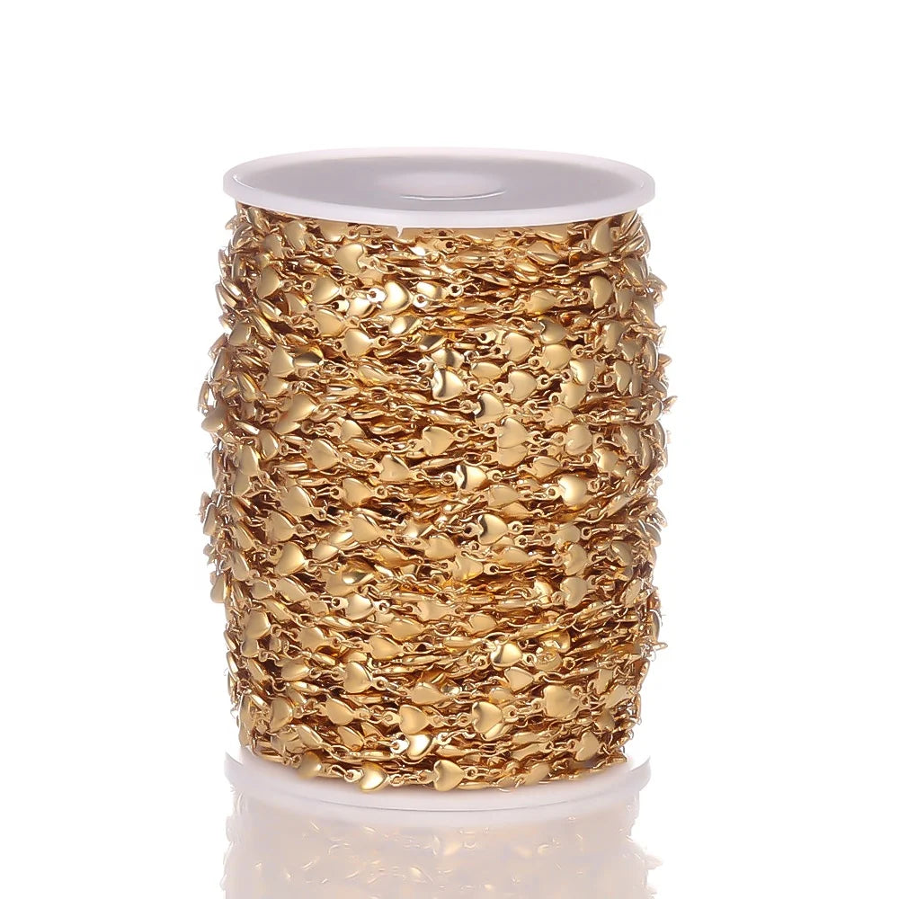 18K Gold Color Preservation Stainless Steel Vertical Heart HandMade Chains for Diy Jewelry Making Findings Accessories
