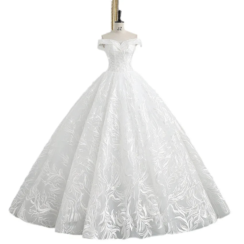 2024 Elegant Off Shoulder Floor Length Ball Gown Wedding DressesNew Stunning Full Lace Plus Size Princess Party Dress Prom Gowns